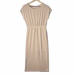Gilli French Terry Sleeveless Midi Dress Beige Made in USA Women's size S